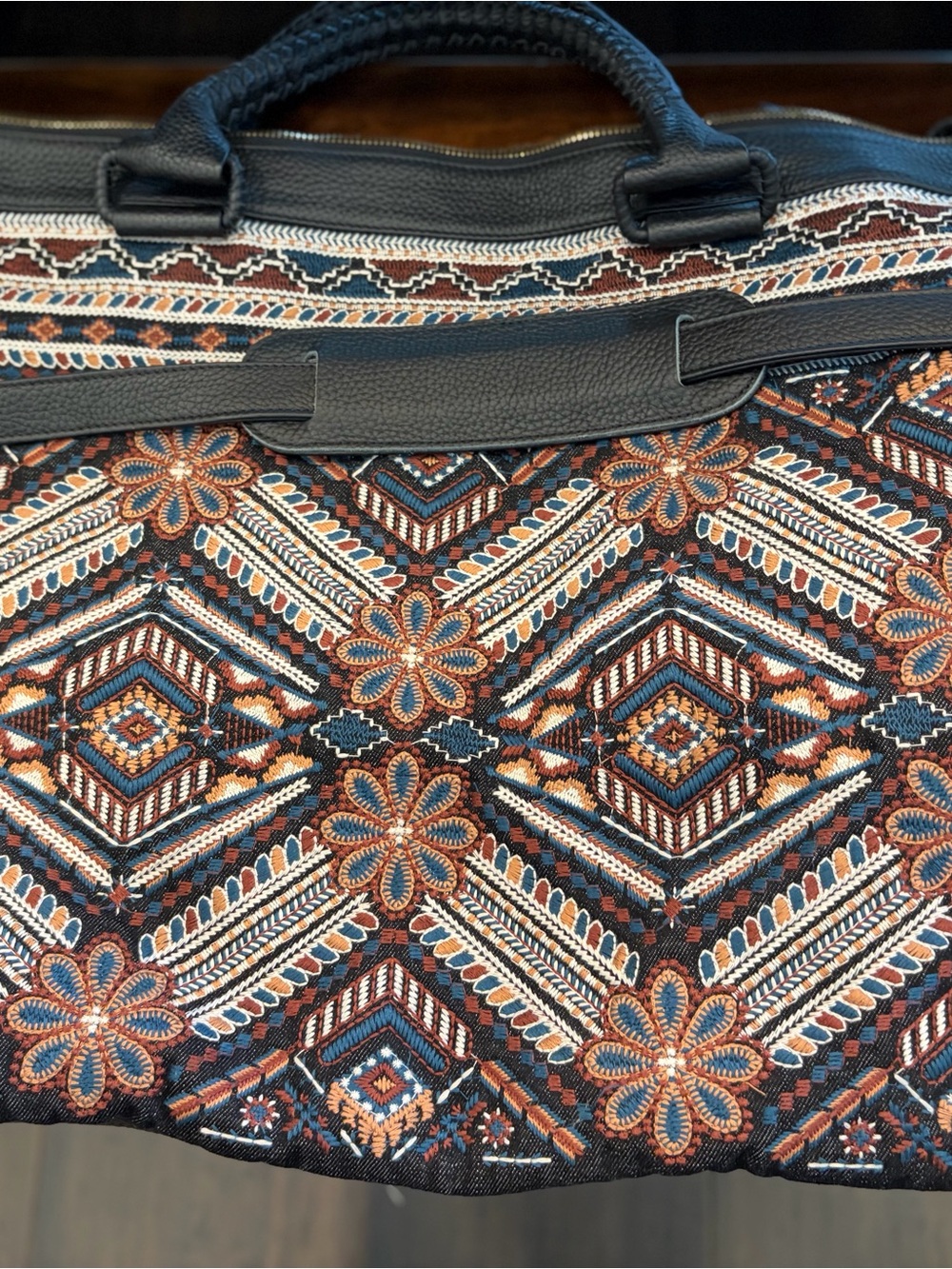 Johnny Was Black Multicolor Embroidered Travel Shoulder Bag